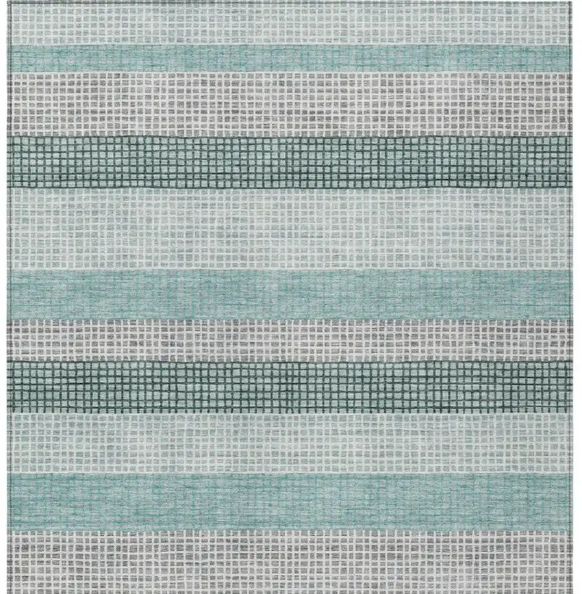 Teal Blue And Ivory Striped Washable Indoor Outdoor Area Rug Photo 7
