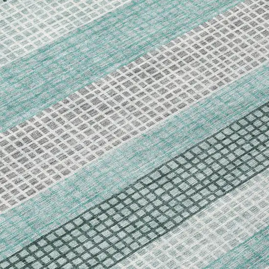 Teal Blue And Ivory Striped Washable Indoor Outdoor Area Rug Photo 9