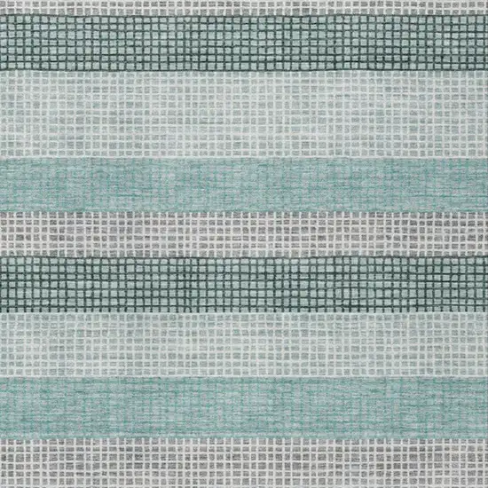 Teal Blue And Ivory Striped Washable Indoor Outdoor Area Rug Photo 7