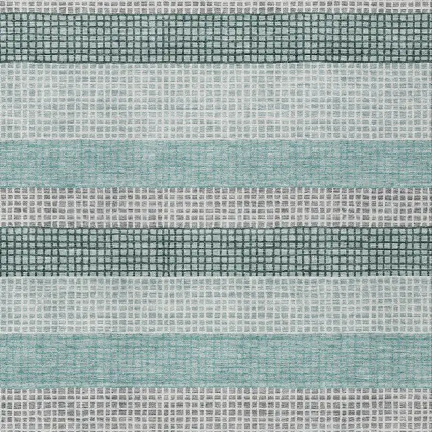 Teal Blue And Ivory Striped Washable Indoor Outdoor Area Rug Photo 7