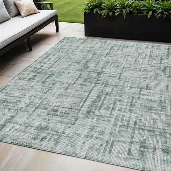 Teal Blue And Ivory Striped Washable Indoor Outdoor Area Rug Photo 2