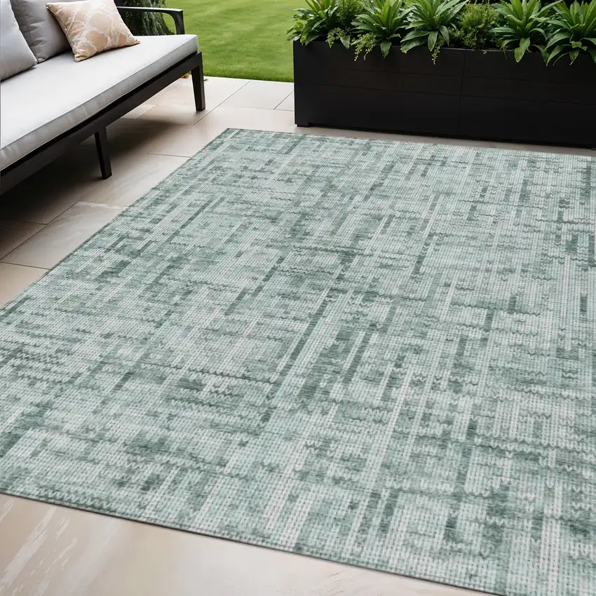 Teal Blue And Ivory Striped Washable Indoor Outdoor Area Rug Photo 2