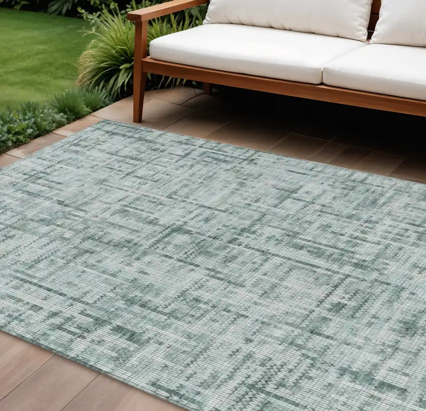 Teal Blue And Ivory Striped Washable Indoor Outdoor Area Rug Photo 2