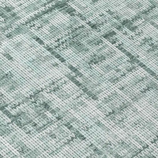 Teal Blue And Ivory Striped Washable Indoor Outdoor Area Rug Photo 9