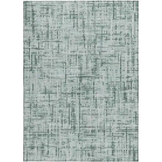 Teal Blue And Ivory Striped Washable Indoor Outdoor Area Rug Photo 3