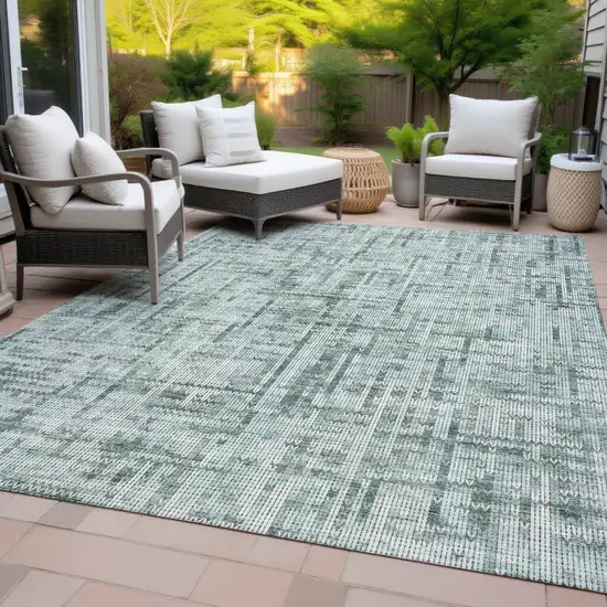 Teal Blue And Ivory Striped Washable Indoor Outdoor Area Rug Photo 7