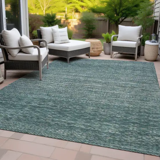 Teal Blue And Ivory Striped Washable Indoor Outdoor Area Rug Photo 8