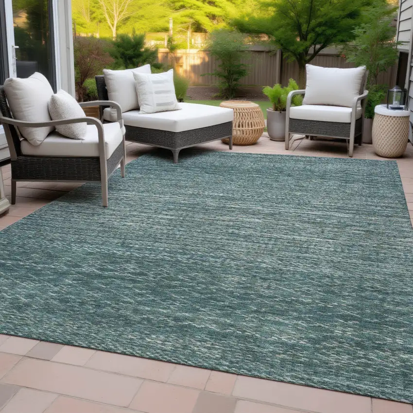 Teal Blue And Ivory Striped Washable Indoor Outdoor Area Rug Photo 8
