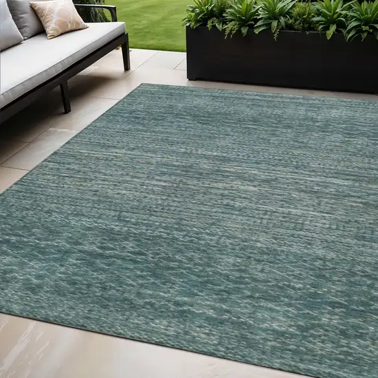 Teal Blue And Ivory Striped Washable Indoor Outdoor Area Rug Photo 2