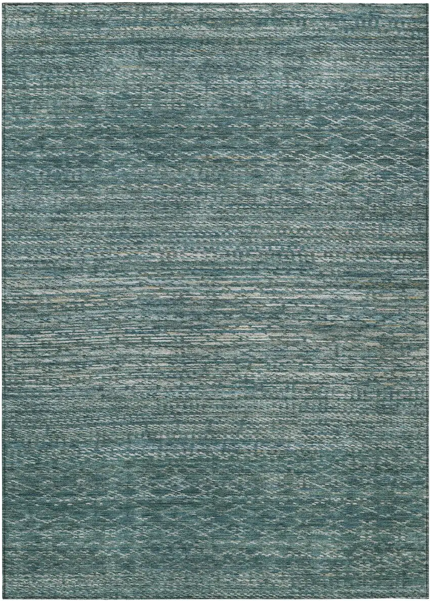 Teal Blue And Ivory Striped Washable Indoor Outdoor Area Rug Photo 1