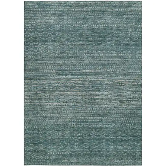 Teal Blue And Ivory Striped Washable Indoor Outdoor Area Rug Photo 3