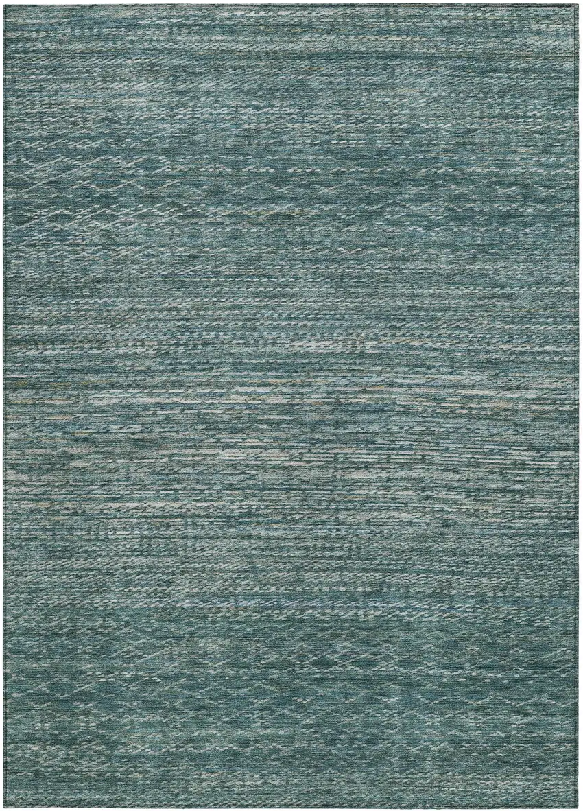 Teal Blue And Ivory Striped Washable Indoor Outdoor Area Rug Photo 3