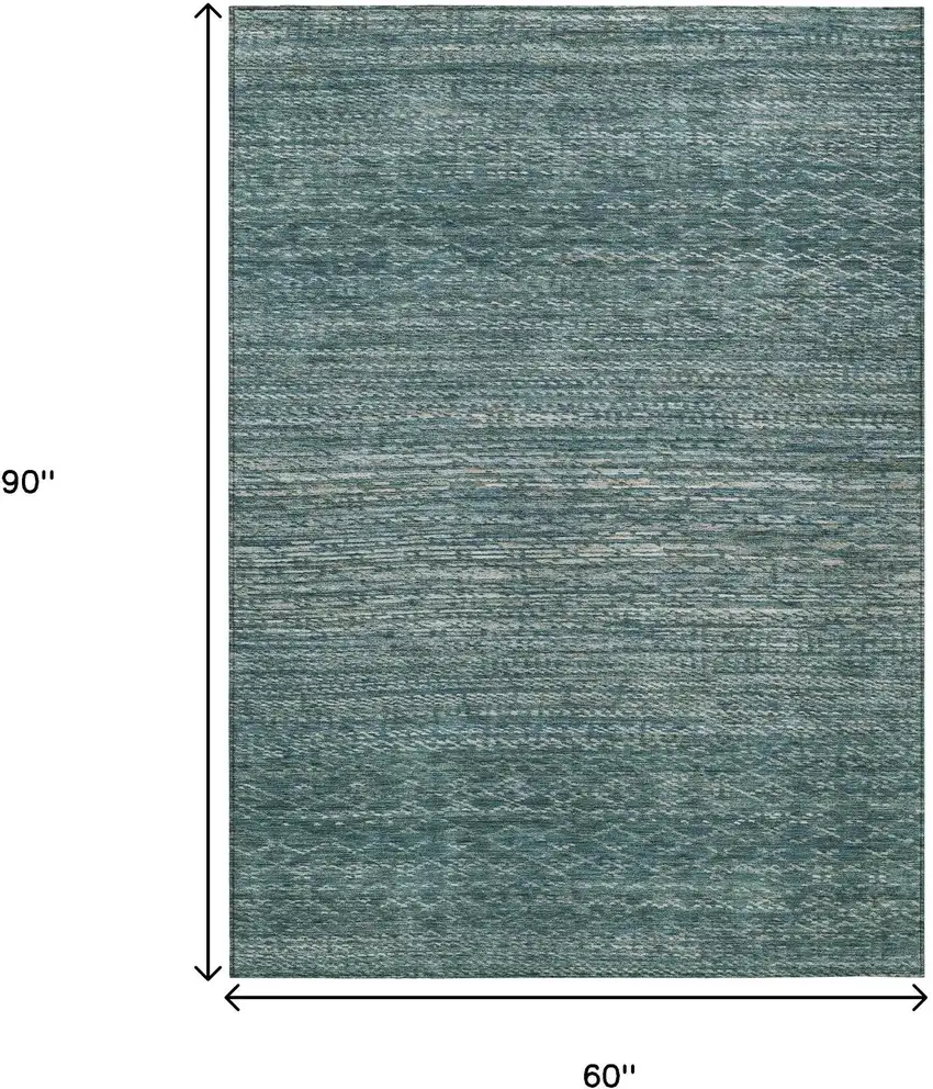 Teal Blue And Ivory Striped Washable Indoor Outdoor Area Rug Photo 9