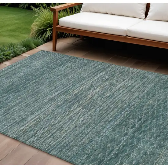 Teal Blue And Ivory Striped Washable Indoor Outdoor Area Rug Photo 2