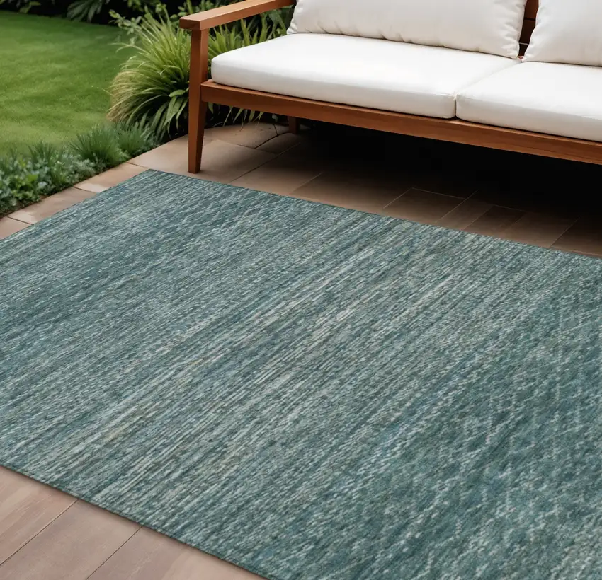 Teal Blue And Ivory Striped Washable Indoor Outdoor Area Rug Photo 2