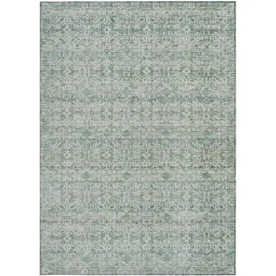Teal Blue And Ivory Striped Washable Indoor Outdoor Area Rug Photo 3