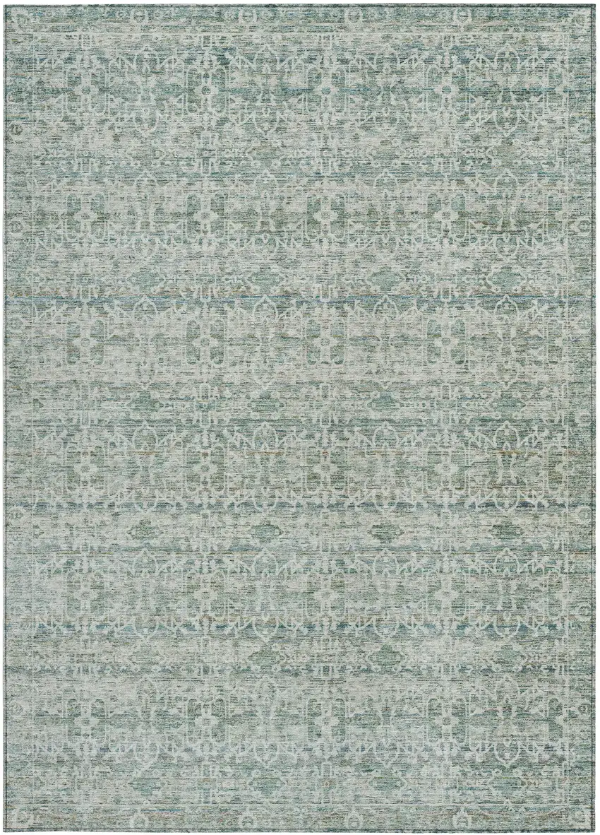 Teal Blue And Ivory Striped Washable Indoor Outdoor Area Rug Photo 3