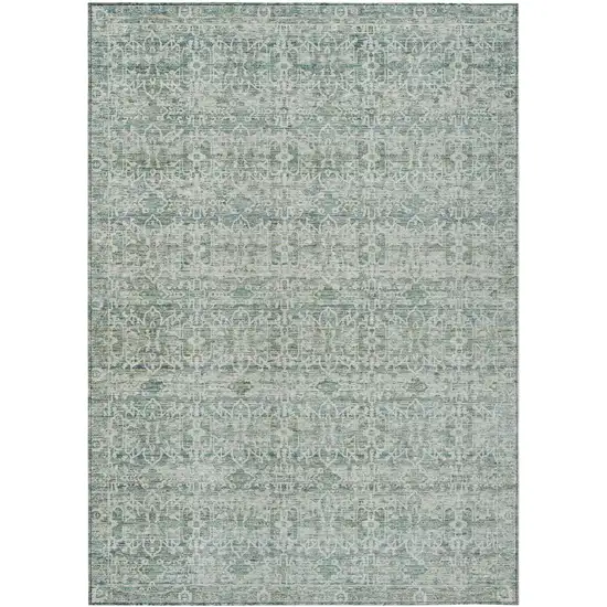 Teal Blue And Ivory Striped Washable Indoor Outdoor Area Rug Photo 1