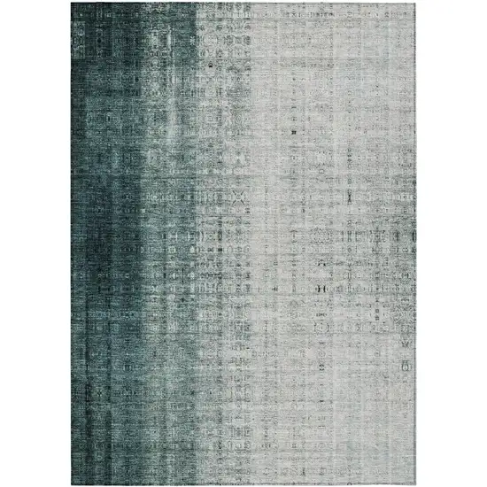 Teal Blue And Ivory Striped Washable Indoor Outdoor Area Rug Photo 4