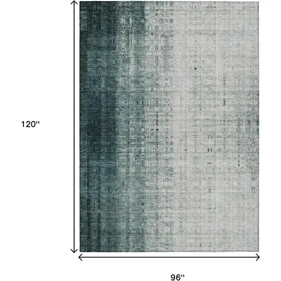 Teal Blue And Ivory Striped Washable Indoor Outdoor Area Rug Photo 3