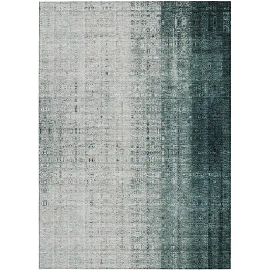 Teal Blue And Ivory Striped Washable Indoor Outdoor Area Rug Photo 5