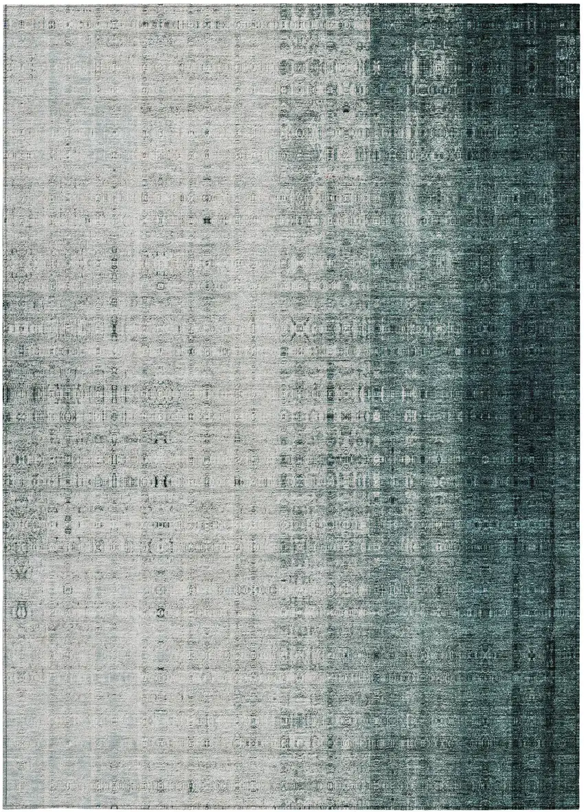 Teal Blue And Ivory Striped Washable Indoor Outdoor Area Rug Photo 5