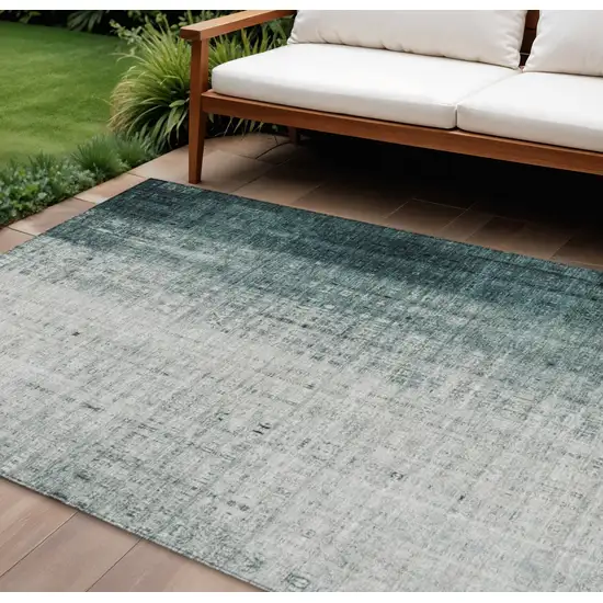 Teal Blue And Ivory Striped Washable Indoor Outdoor Area Rug Photo 1