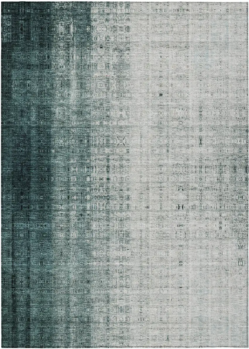 Teal Blue And Ivory Striped Washable Indoor Outdoor Area Rug Photo 4