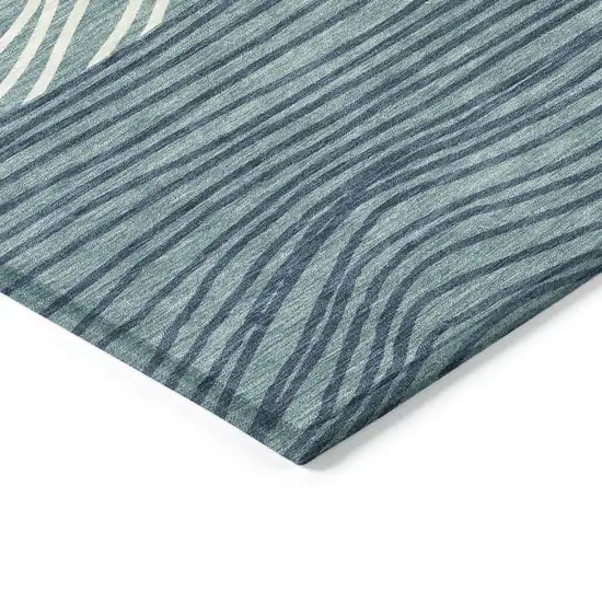Teal Blue And Ivory Striped Washable Indoor Outdoor Area Rug Photo 5