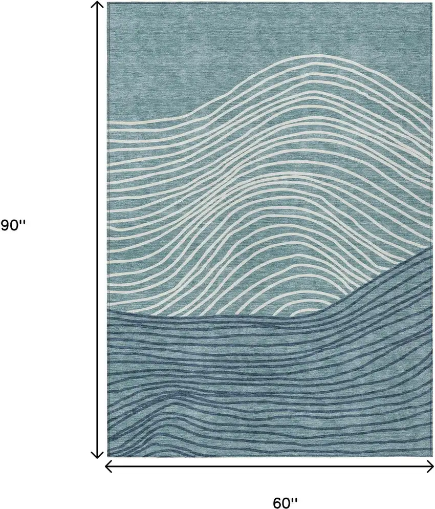 Teal Blue And Ivory Striped Washable Indoor Outdoor Area Rug Photo 3