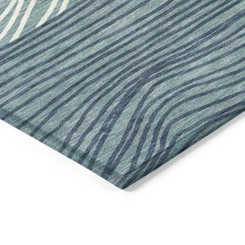 Teal Blue And Ivory Striped Washable Indoor Outdoor Area Rug Photo 6