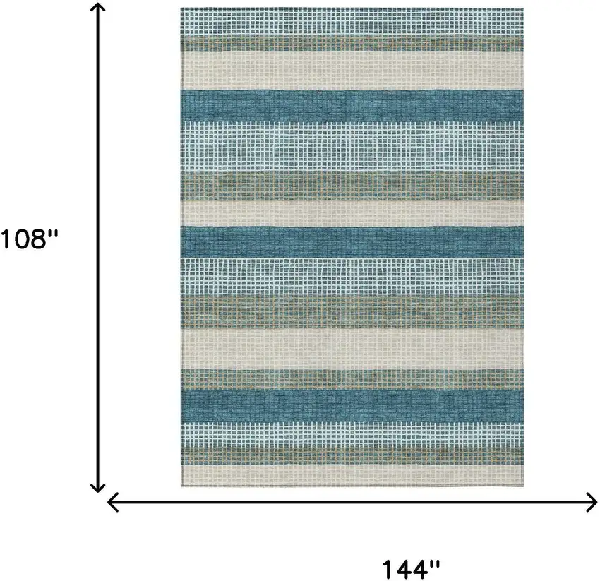 Teal Blue And Ivory Striped Washable Indoor Outdoor Area Rug Photo 7