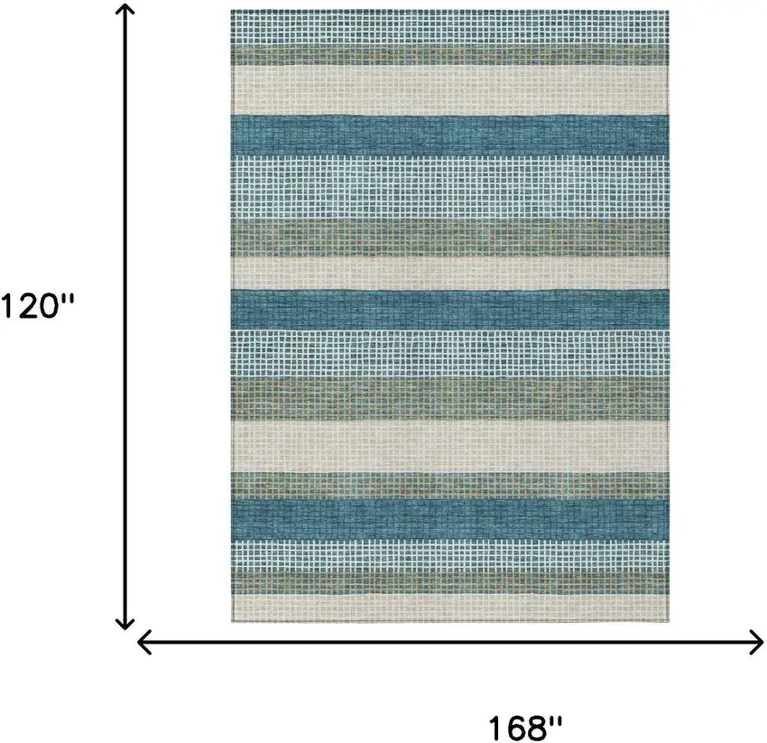 Teal Blue And Ivory Striped Washable Indoor Outdoor Area Rug Photo 7
