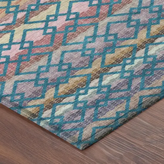 Teal Blue And Ivory Striped Washable Indoor Outdoor Area Rug Photo 5