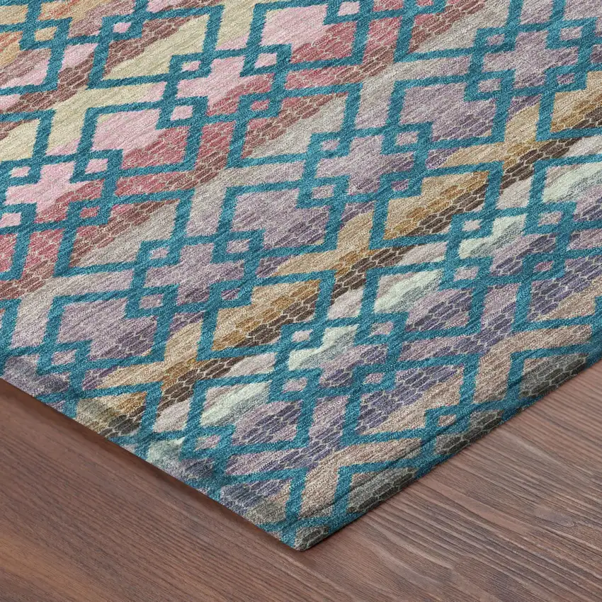 Teal Blue And Ivory Striped Washable Indoor Outdoor Area Rug Photo 5