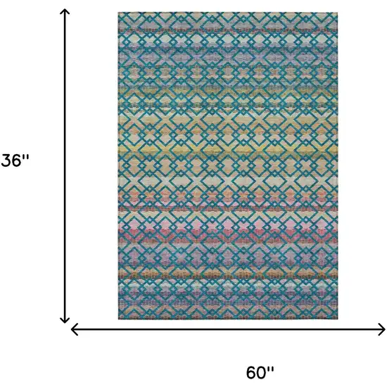 Teal Blue And Ivory Striped Washable Indoor Outdoor Area Rug Photo 7