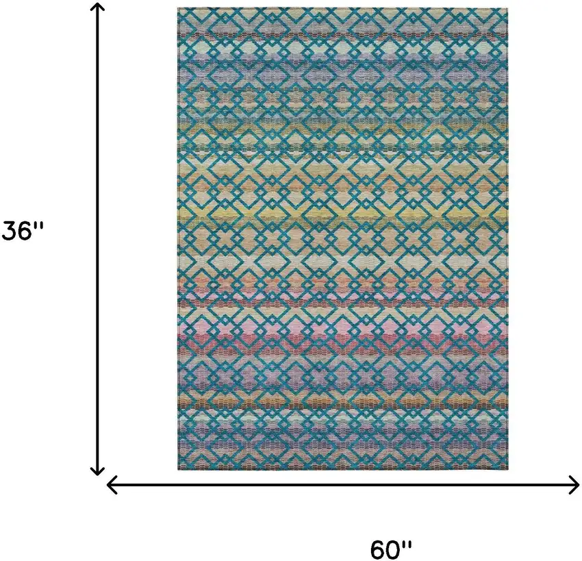 Teal Blue And Ivory Striped Washable Indoor Outdoor Area Rug Photo 7