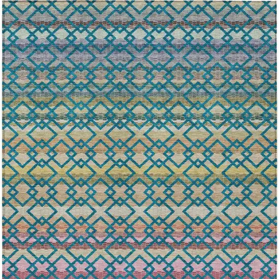 Teal Blue And Ivory Striped Washable Indoor Outdoor Area Rug Photo 4