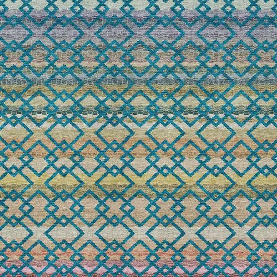 Teal Blue And Ivory Striped Washable Indoor Outdoor Area Rug Photo 3