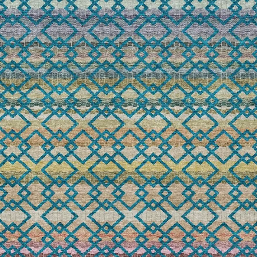 Teal Blue And Ivory Striped Washable Indoor Outdoor Area Rug Photo 3