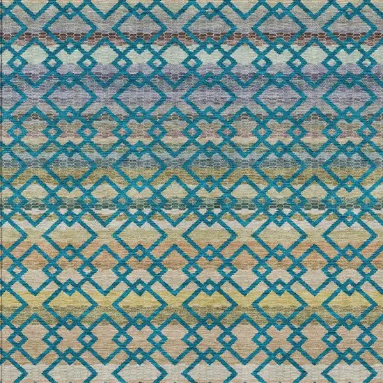 Teal Blue And Ivory Striped Washable Indoor Outdoor Area Rug Photo 3