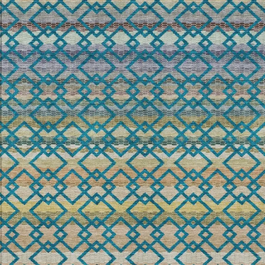 Teal Blue And Ivory Striped Washable Indoor Outdoor Area Rug Photo 3