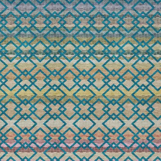 Teal Blue And Ivory Striped Washable Indoor Outdoor Area Rug Photo 3