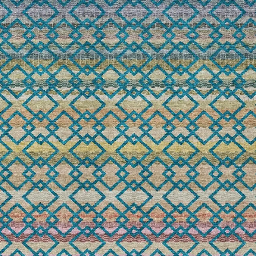 Teal Blue And Ivory Striped Washable Indoor Outdoor Area Rug Photo 3