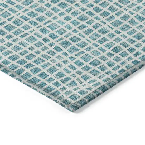 Teal Blue And Ivory Striped Washable Indoor Outdoor Area Rug Photo 3