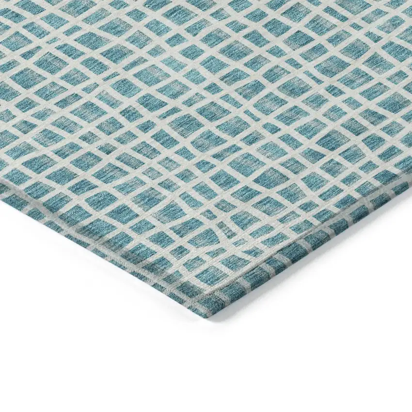 Teal Blue And Ivory Striped Washable Indoor Outdoor Area Rug Photo 3