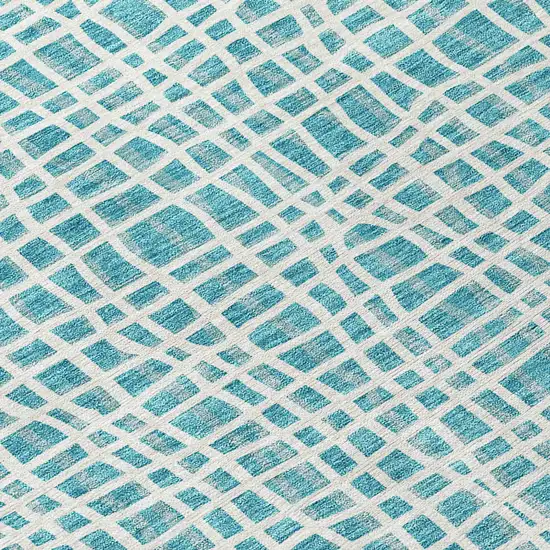 Teal Blue And Ivory Striped Washable Indoor Outdoor Area Rug Photo 4