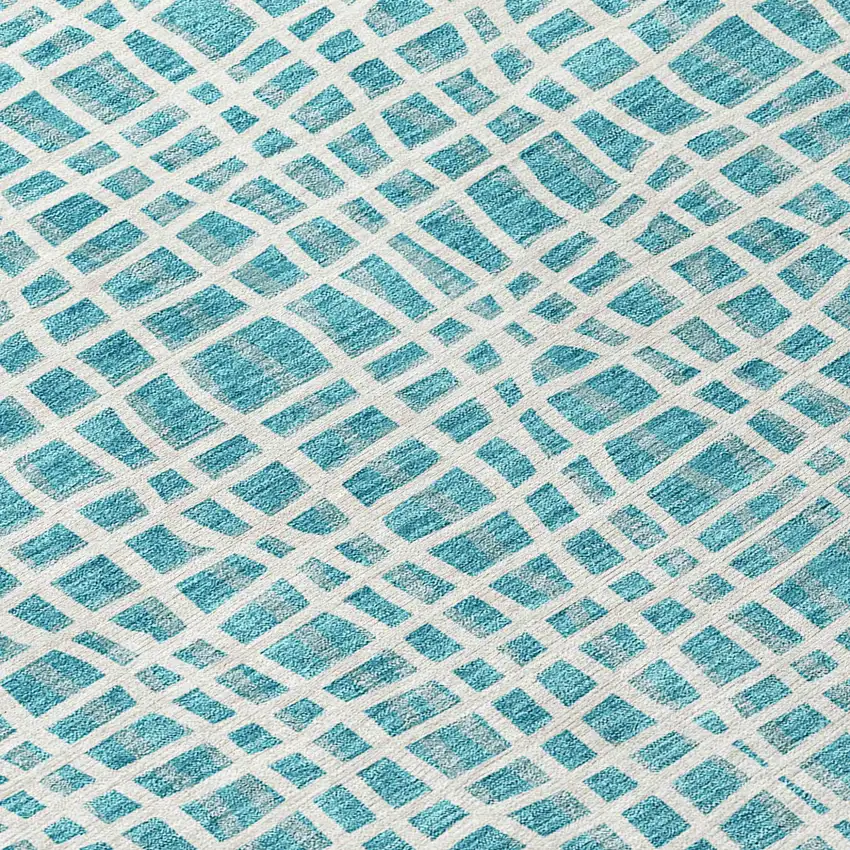 Teal Blue And Ivory Striped Washable Indoor Outdoor Area Rug Photo 4