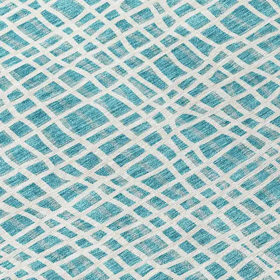 Teal Blue And Ivory Striped Washable Indoor Outdoor Area Rug Photo 4
