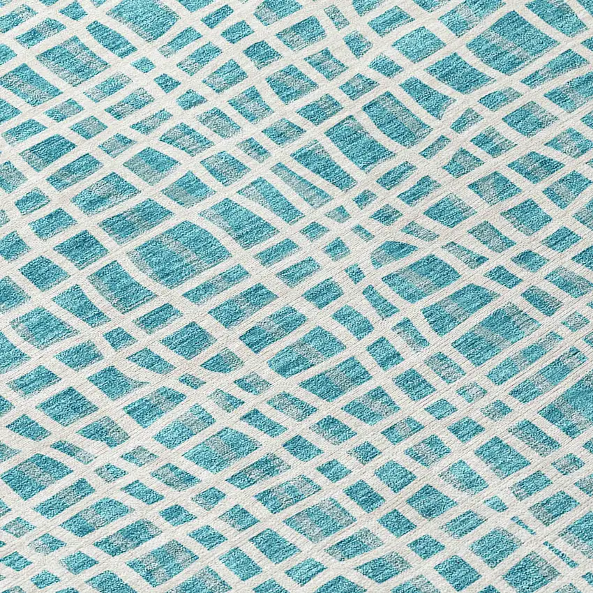 Teal Blue And Ivory Striped Washable Indoor Outdoor Area Rug Photo 4